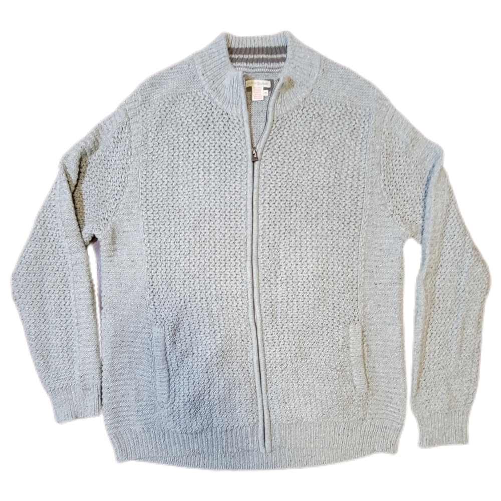 Carbon 2 Cobalt Full Zip Knit Gray Sweater Jacket Cardigan Chunky Size XL